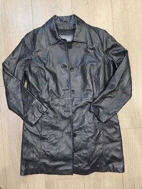 Wilsons Leather Women's L Black Genuine Leather Long Coat Thinsulate Y2K